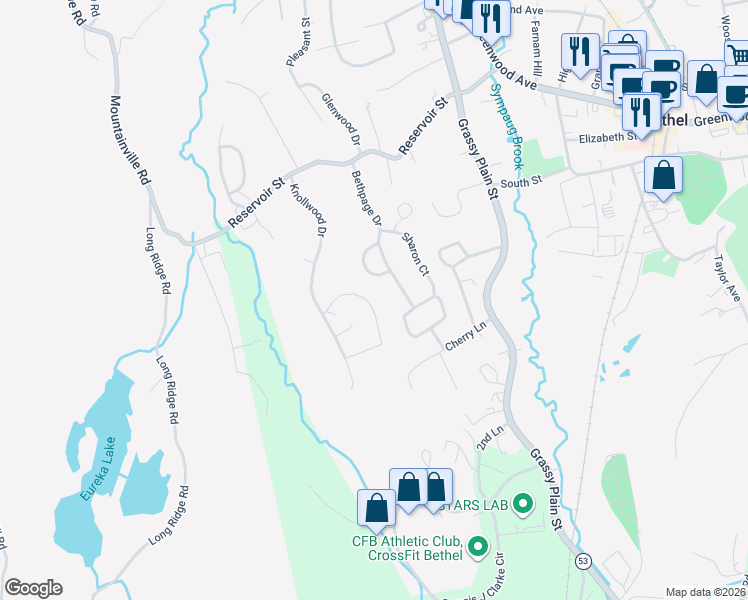 map of restaurants, bars, coffee shops, grocery stores, and more near 34 Granite Drive in Bethel