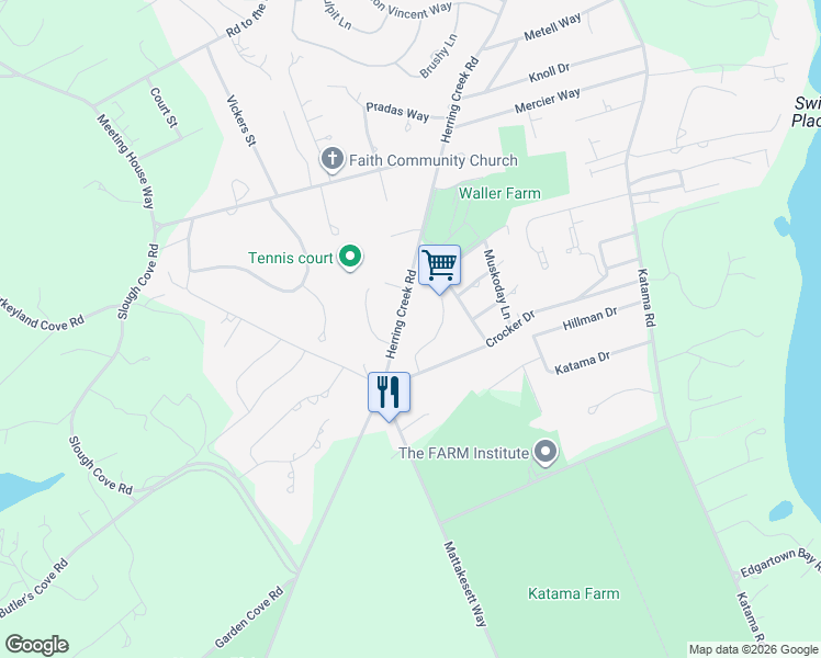 map of restaurants, bars, coffee shops, grocery stores, and more near 117 Herring Creek Road in Edgartown