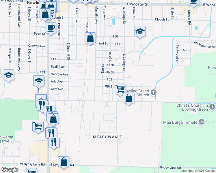 map of restaurants, bars, coffee shops, grocery stores, and more near 726 8th Street in Bowling Green