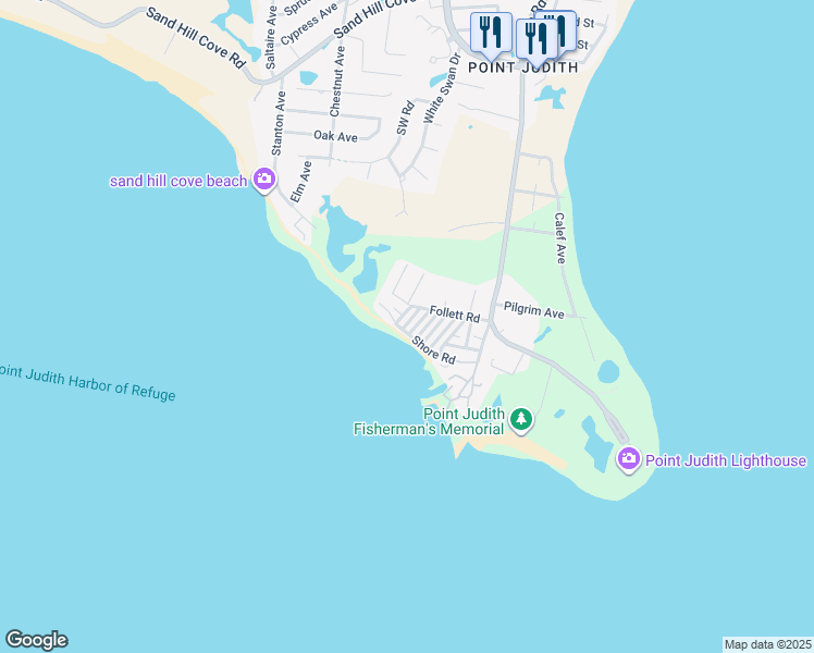 map of restaurants, bars, coffee shops, grocery stores, and more near 7 6th Lane in Narragansett