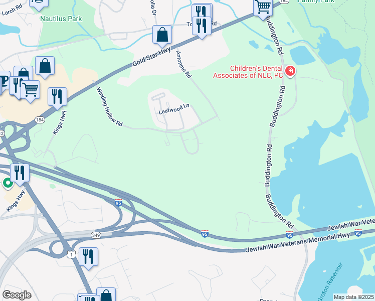 map of restaurants, bars, coffee shops, grocery stores, and more near 71 Spyglass Circle in Groton