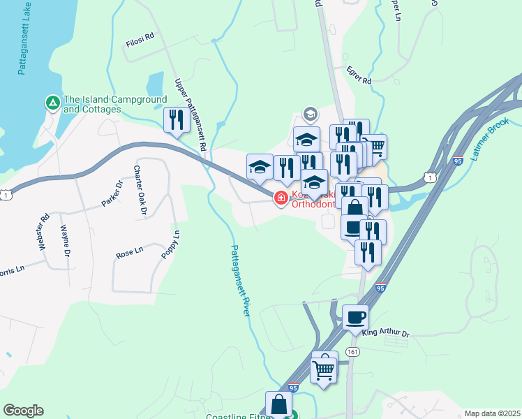 map of restaurants, bars, coffee shops, grocery stores, and more near 10 Church Lane in East Lyme