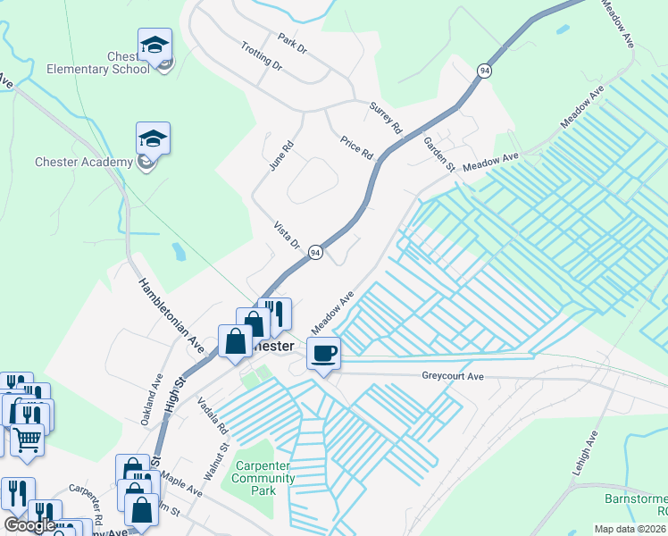 map of restaurants, bars, coffee shops, grocery stores, and more near 44 High Street in Chester