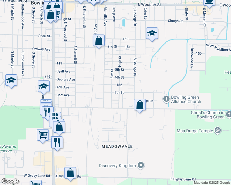 map of restaurants, bars, coffee shops, grocery stores, and more near 726 8th Street in Bowling Green