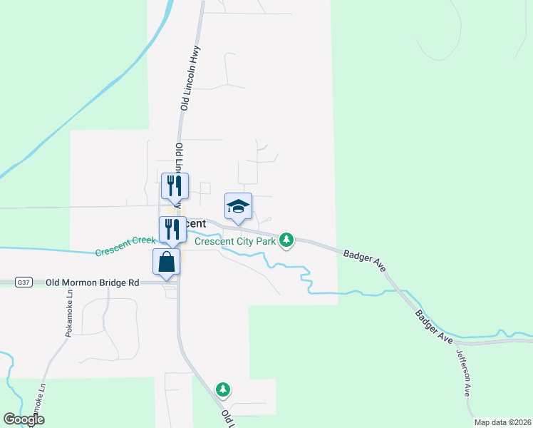 map of restaurants, bars, coffee shops, grocery stores, and more near 510 Timber Circle in Crescent