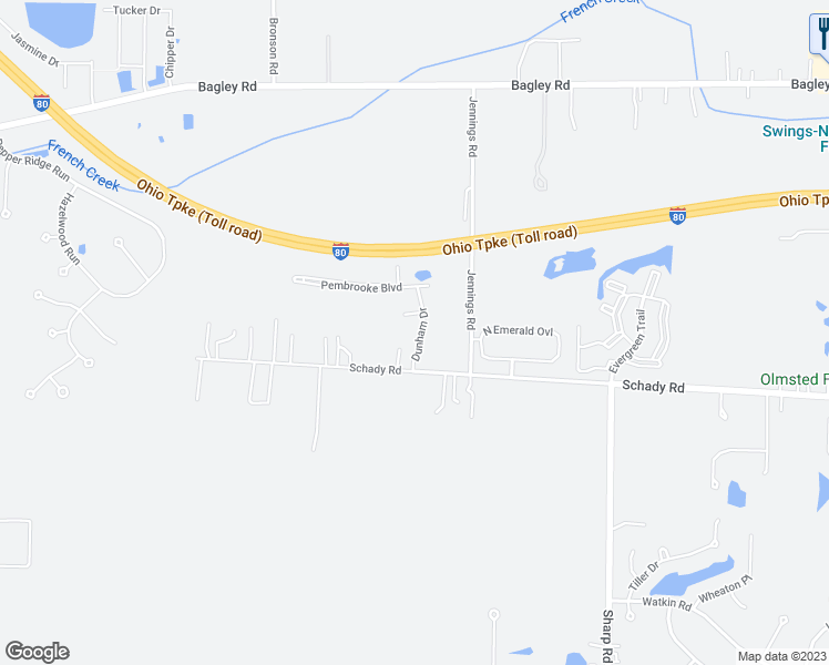 map of restaurants, bars, coffee shops, grocery stores, and more near 8594 Dunham Drive in Olmsted Falls