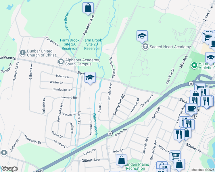 map of restaurants, bars, coffee shops, grocery stores, and more near 720 Circular Avenue in Hamden