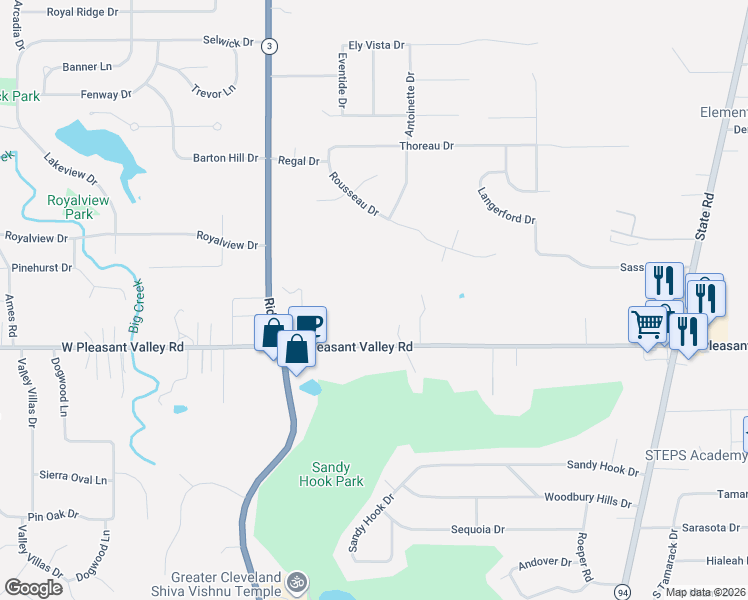 map of restaurants, bars, coffee shops, grocery stores, and more near 6310 West Pleasant Valley Road in Parma