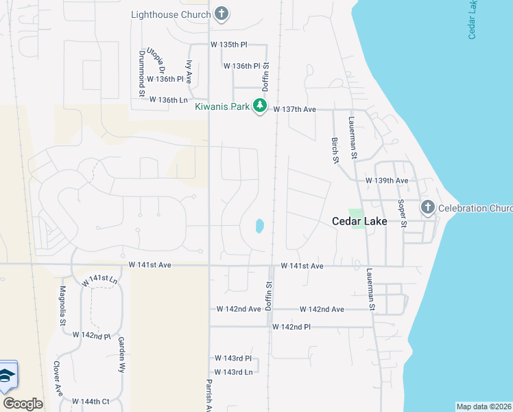 map of restaurants, bars, coffee shops, grocery stores, and more near 13923 Breakwater Lane in Cedar Lake