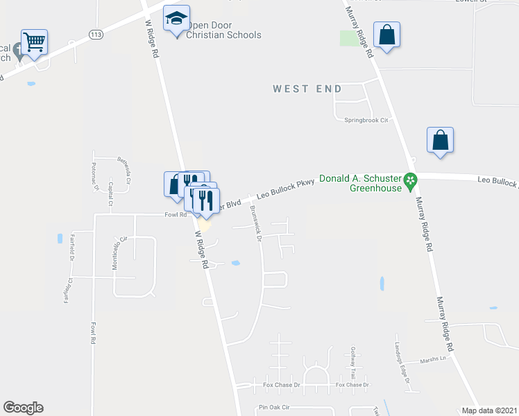 map of restaurants, bars, coffee shops, grocery stores, and more near 255 Brunswick Drive in Elyria