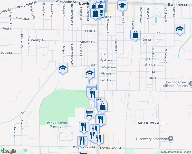 map of restaurants, bars, coffee shops, grocery stores, and more near 644 North Dixie Highway in Bowling Green