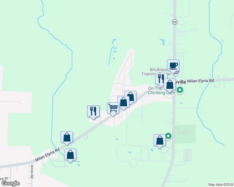 map of restaurants, bars, coffee shops, grocery stores, and more near 46210 Wrightway in Amherst