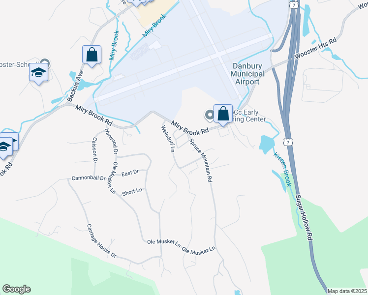map of restaurants, bars, coffee shops, grocery stores, and more near 42 Miry Brook Road in Danbury