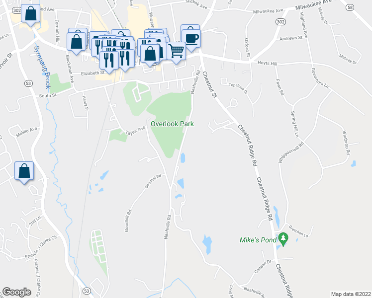 map of restaurants, bars, coffee shops, grocery stores, and more near 64 Nashville Road in Bethel