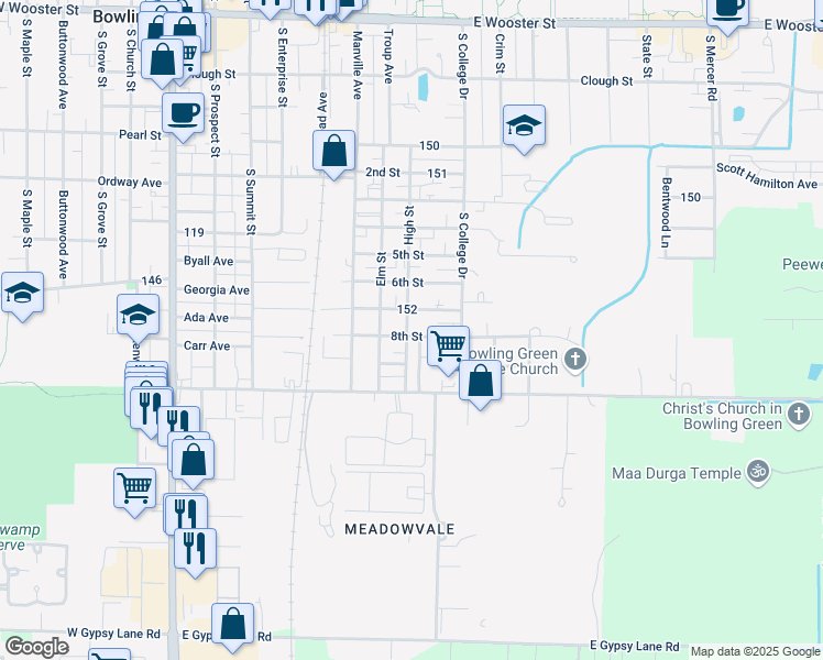 map of restaurants, bars, coffee shops, grocery stores, and more near 726 8th Street in Bowling Green