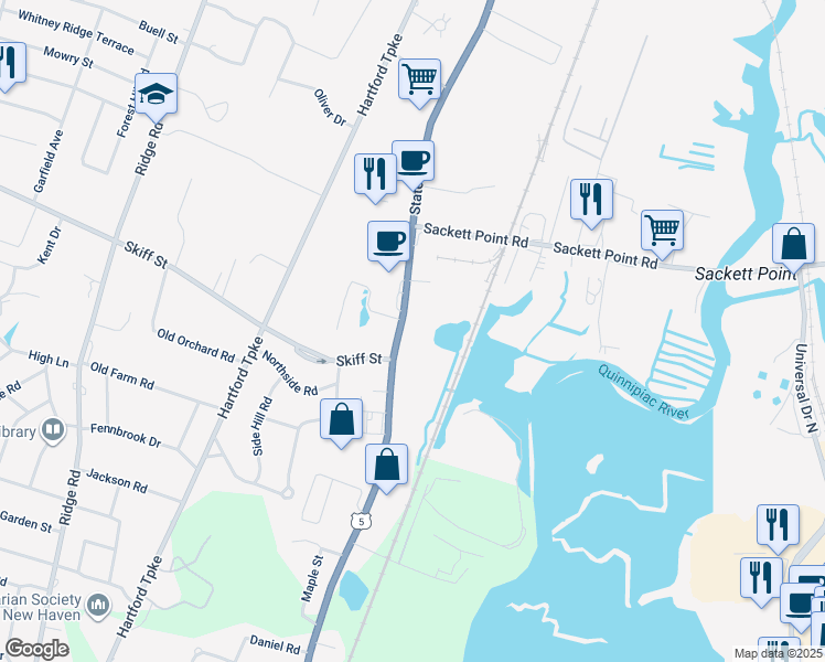 map of restaurants, bars, coffee shops, grocery stores, and more near 393 State Street in North Haven