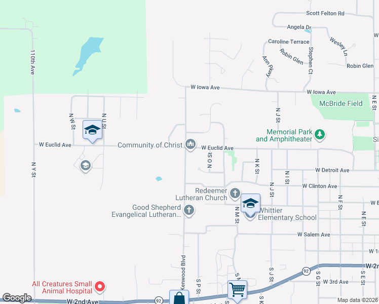 map of restaurants, bars, coffee shops, grocery stores, and more near 1609 West Euclid Avenue in Indianola