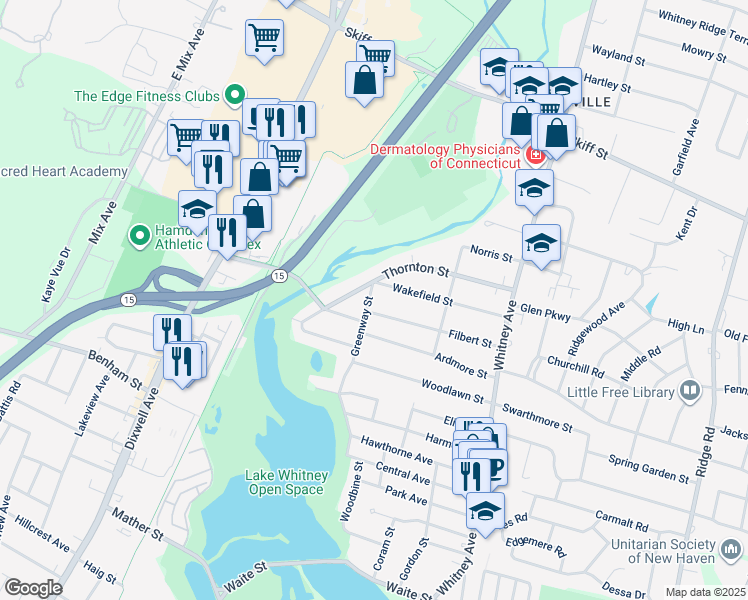 map of restaurants, bars, coffee shops, grocery stores, and more near 20 Greenway Street in Hamden