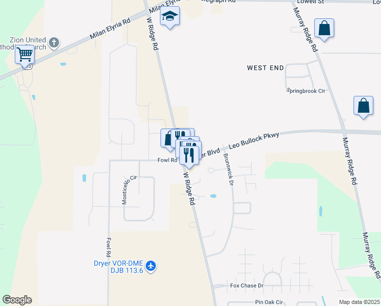 map of restaurants, bars, coffee shops, grocery stores, and more near 1891 Turner Boulevard in Elyria