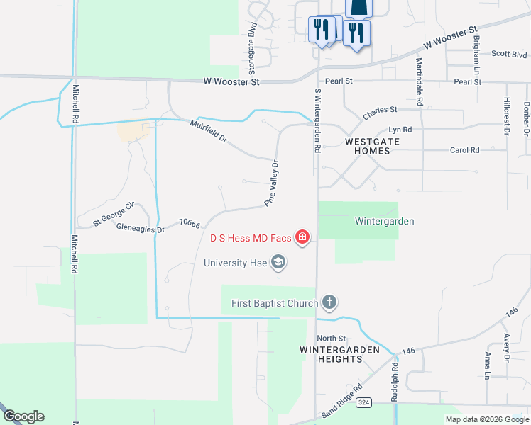 map of restaurants, bars, coffee shops, grocery stores, and more near 631 Pine Valley Drive in Bowling Green