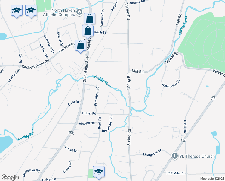 map of restaurants, bars, coffee shops, grocery stores, and more near 35 Ansonia Drive in North Haven