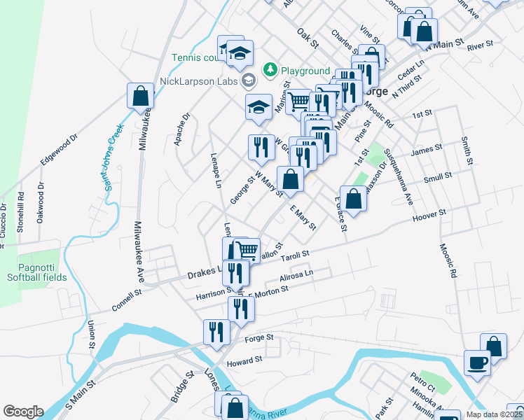 map of restaurants, bars, coffee shops, grocery stores, and more near BLK-600 South Main Street in Old Forge