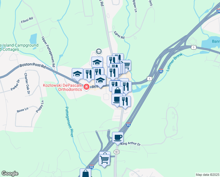 map of restaurants, bars, coffee shops, grocery stores, and more near 126 Boston Post Rd in East Lyme