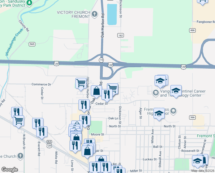 map of restaurants, bars, coffee shops, grocery stores, and more near 1606 Dickinson Street in Fremont