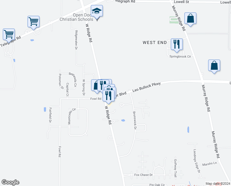 map of restaurants, bars, coffee shops, grocery stores, and more near 1885 Turner Boulevard in Elyria