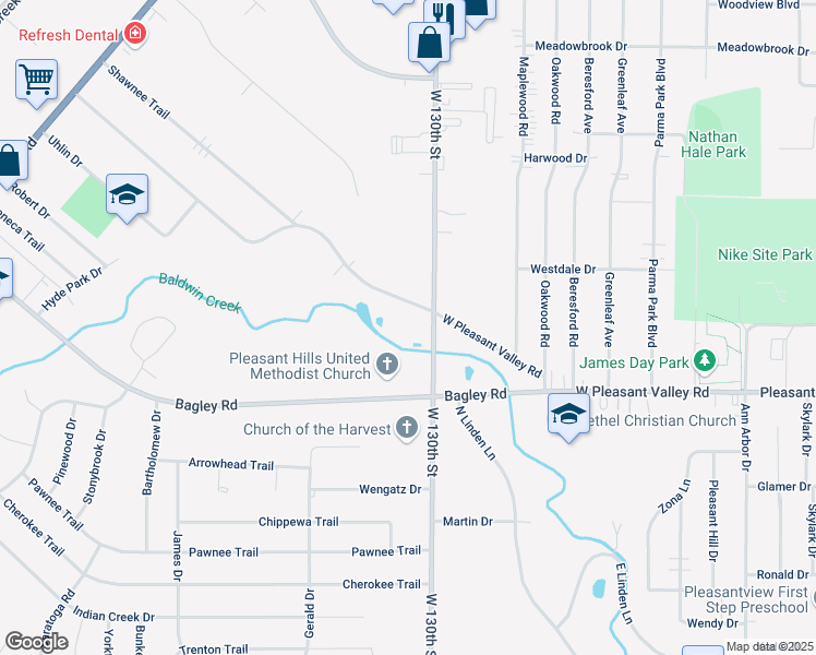 map of restaurants, bars, coffee shops, grocery stores, and more near 13019 West 130th Street in North Royalton
