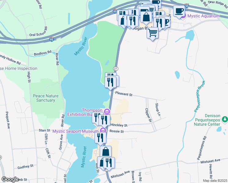 map of restaurants, bars, coffee shops, grocery stores, and more near 140 Connecticut 27 in Stonington