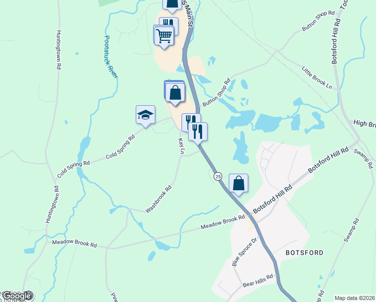 map of restaurants, bars, coffee shops, grocery stores, and more near 1 Kay Lane in Newtown