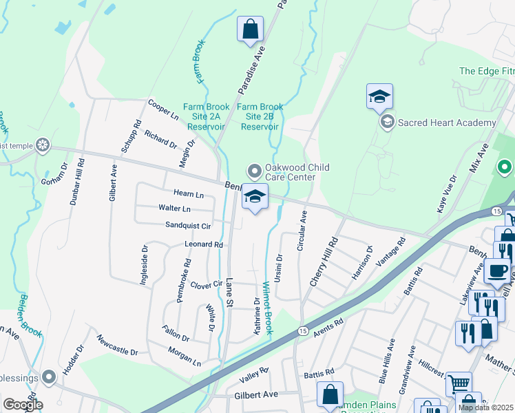 map of restaurants, bars, coffee shops, grocery stores, and more near 315 Lane Street in Hamden