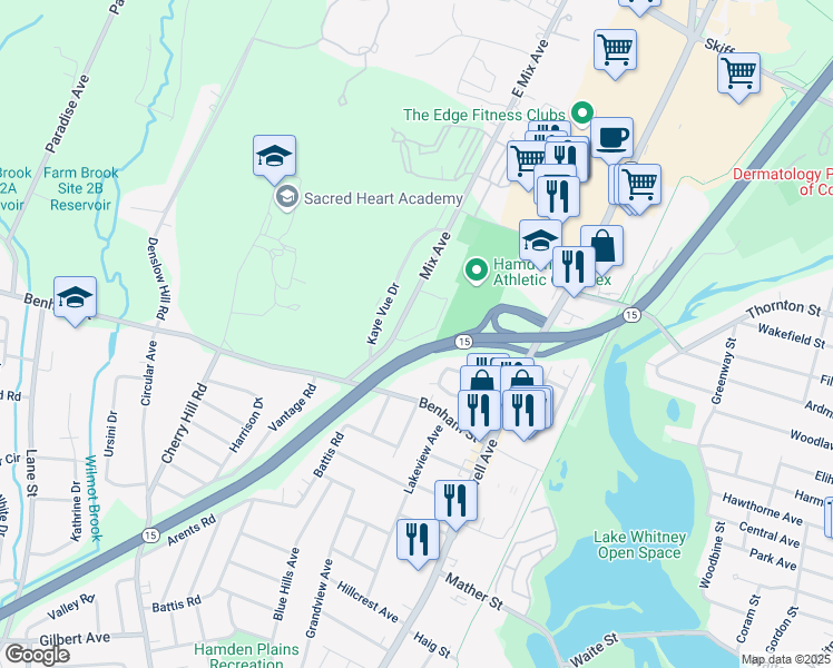 map of restaurants, bars, coffee shops, grocery stores, and more near in Hamden