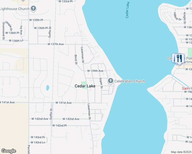 map of restaurants, bars, coffee shops, grocery stores, and more near 8612 West 139th Place in Cedar Lake