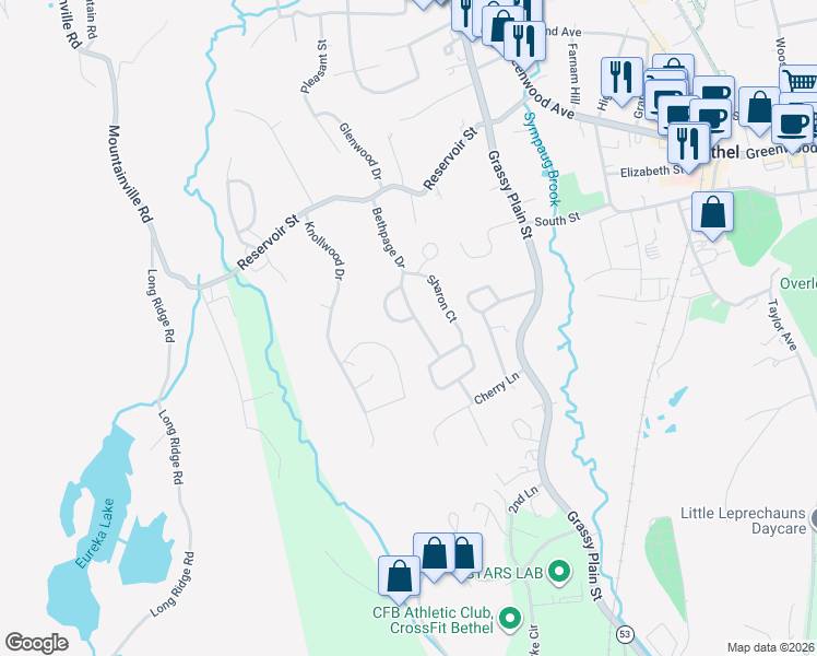 map of restaurants, bars, coffee shops, grocery stores, and more near 34 Granite Drive in Bethel
