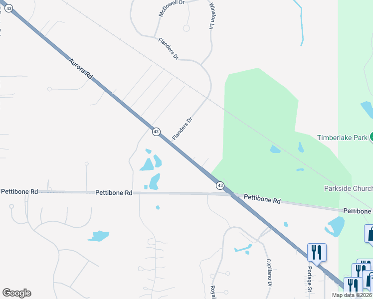 map of restaurants, bars, coffee shops, grocery stores, and more near 38390 Ohio 43 in Solon