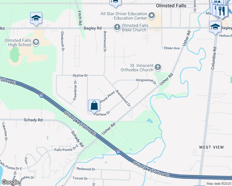 map of restaurants, bars, coffee shops, grocery stores, and more near 8767 Yellowstone Parkway in Cuyahoga County