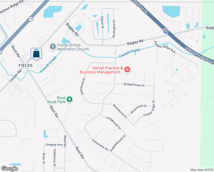 map of restaurants, bars, coffee shops, grocery stores, and more near 32876 Woodhaven Circle in North Ridgeville