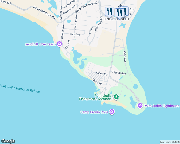 map of restaurants, bars, coffee shops, grocery stores, and more near 7 6th Lane in Narragansett