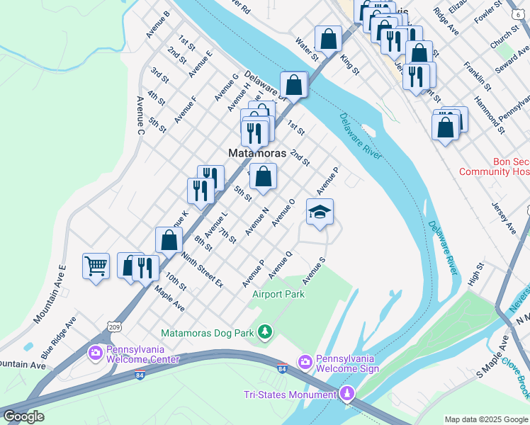 map of restaurants, bars, coffee shops, grocery stores, and more near 500 Avenue North in Matamoras