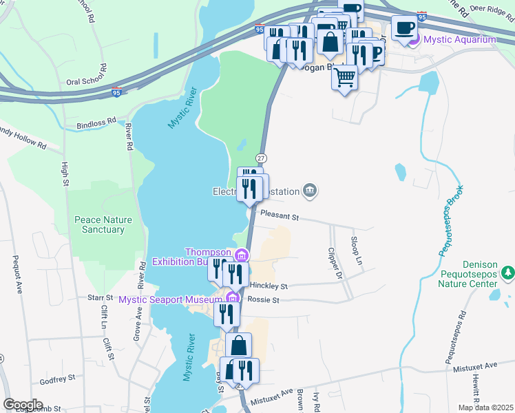 map of restaurants, bars, coffee shops, grocery stores, and more near 140 Connecticut 27 in Stonington