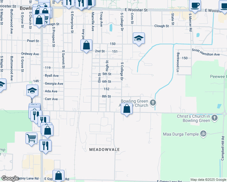 map of restaurants, bars, coffee shops, grocery stores, and more near 841 8th Street in Bowling Green