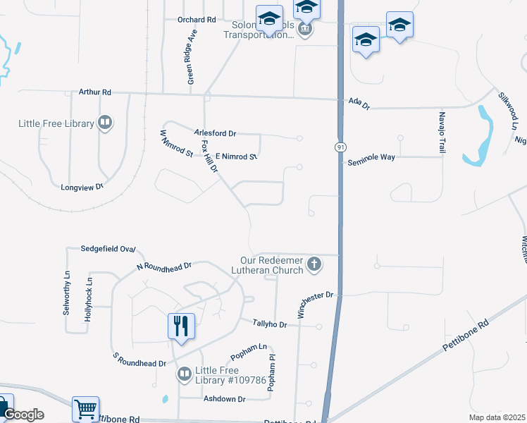 map of restaurants, bars, coffee shops, grocery stores, and more near 33320 Outley Park Drive in Solon