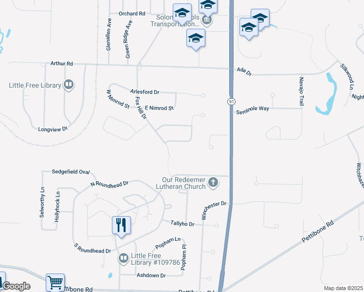 map of restaurants, bars, coffee shops, grocery stores, and more near 33320 Outley Park Drive in Solon
