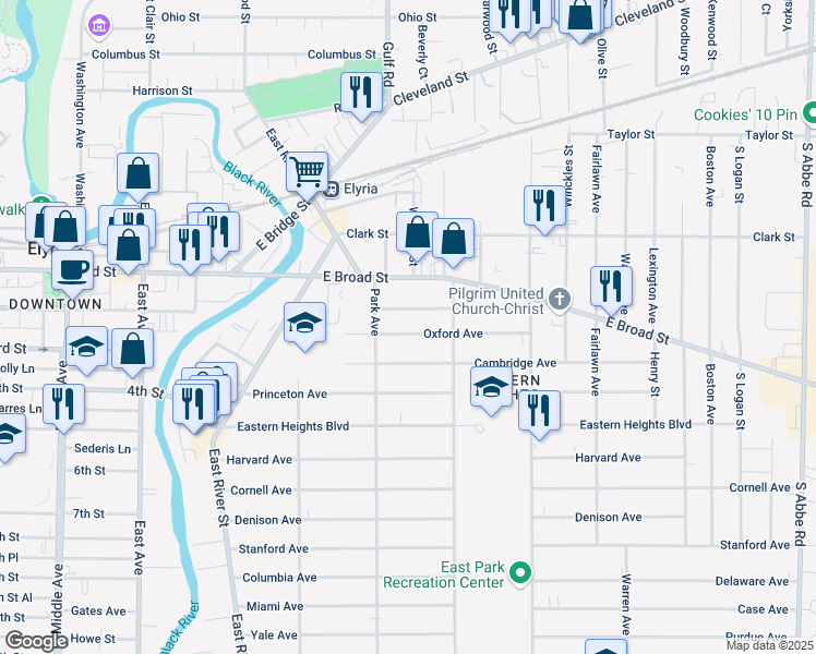 map of restaurants, bars, coffee shops, grocery stores, and more near 324 Oxford Avenue in Elyria