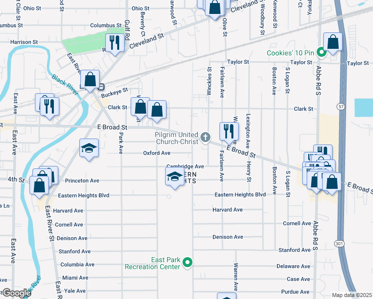 map of restaurants, bars, coffee shops, grocery stores, and more near 459 Oxford Avenue in Elyria