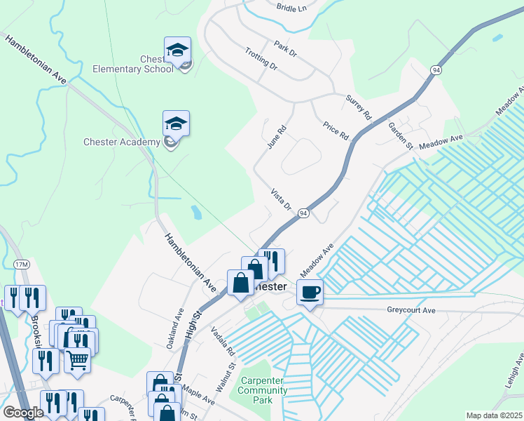 map of restaurants, bars, coffee shops, grocery stores, and more near 45 High Street in Chester