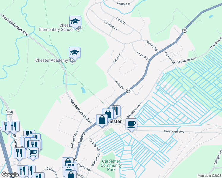 map of restaurants, bars, coffee shops, grocery stores, and more near 45 High Street in Chester