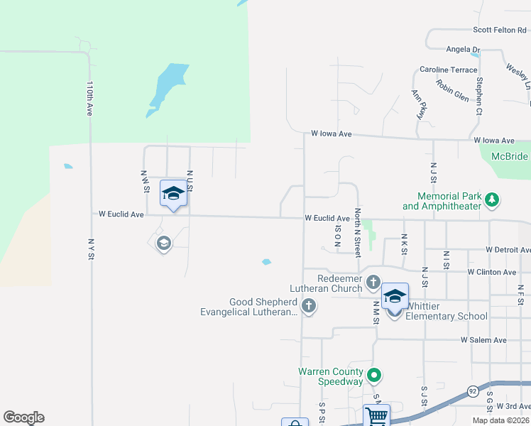 map of restaurants, bars, coffee shops, grocery stores, and more near 1807 West Euclid Avenue in Indianola